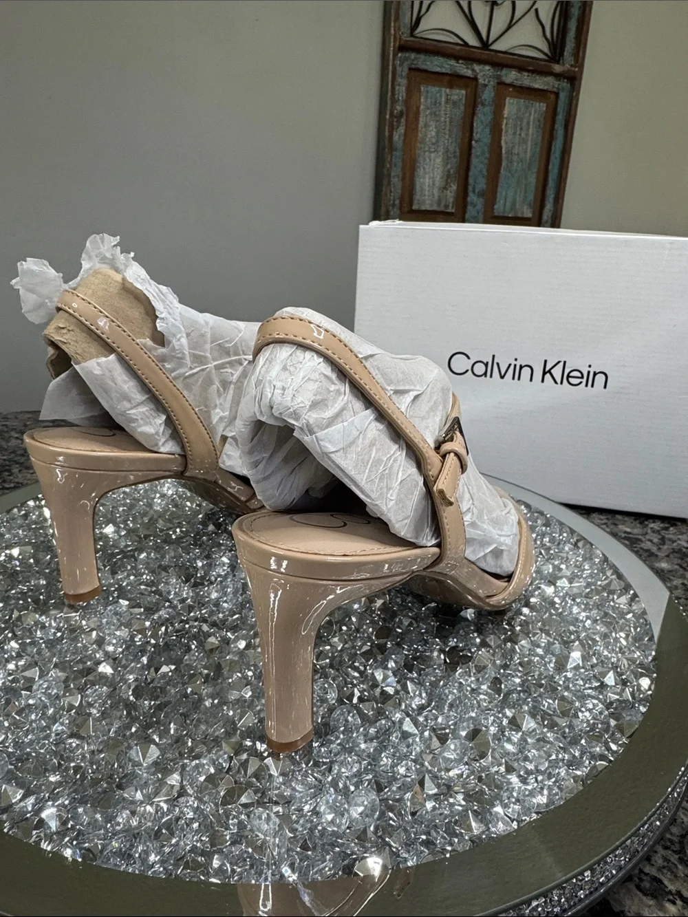 Calvin Klein nude Patent Slingback kitten heel Pumps NEW 7.5